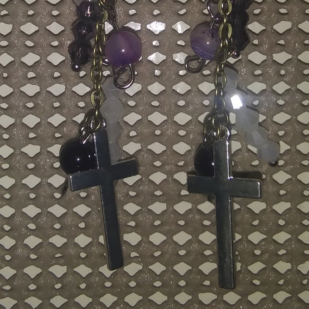 Handmade beaded cross earrings